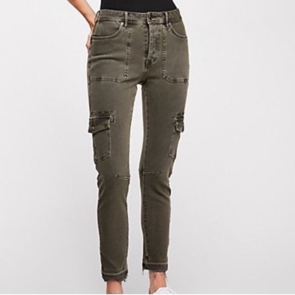 Free People Skinny Cargo Jeans 25 Strechy Missing Side Pockets Buttons Cropped